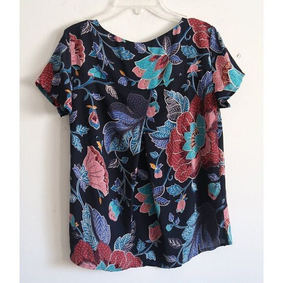 LOFT Blue Floral Blouse - Size Petite Small - Picture 5 of 8